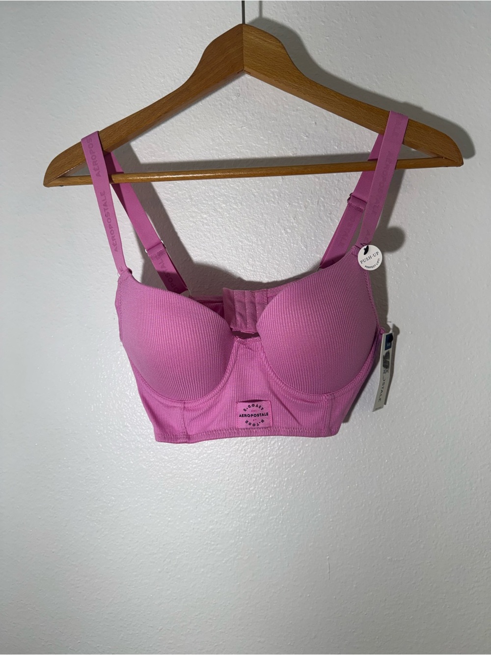 Aeropostale Pink Longline Push Up Padded Bra Ribbed Underwire 36B NEW